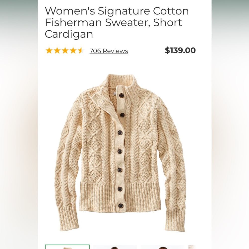 LL Bean Signature Cotton Fisherman Button Front Cardigan Sweater Women's Plus